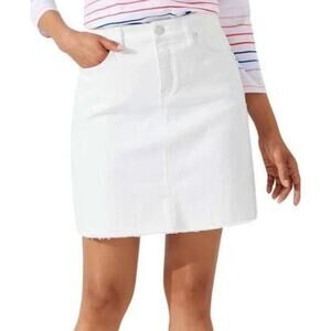 Tommy Bahama White Denim Skirt Raw Hem Stretch Casual Summer Size 14
